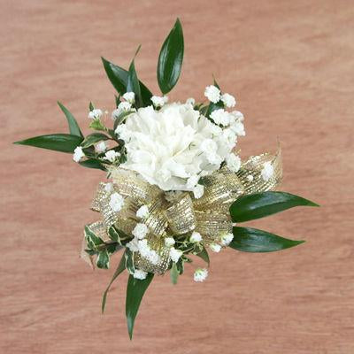 White Carnation & Baby's Breath Wrist Corsage