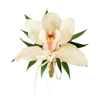 Large White with Pink Centre Cymbidium Orchid Pin Corsage